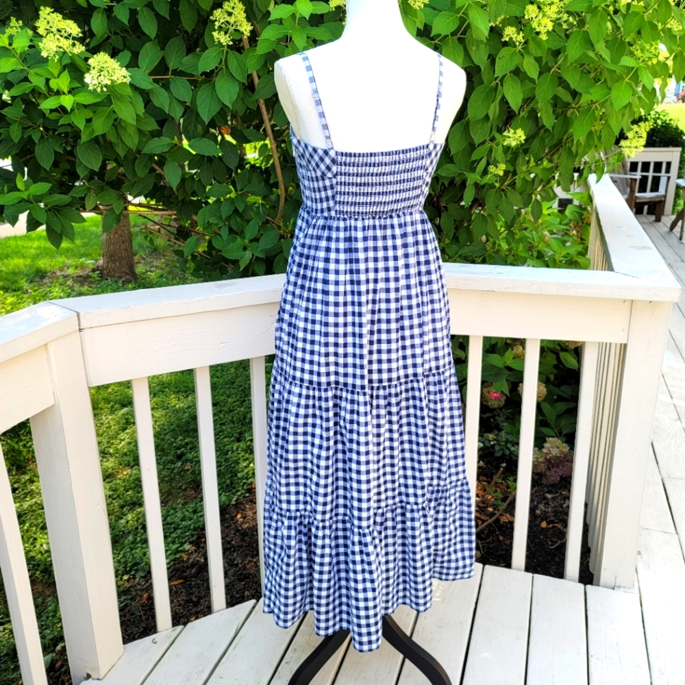 ๐๏ธ J Crew Navy Gingham Cotton Maxi Tiered Dress - Picture 4 of 8